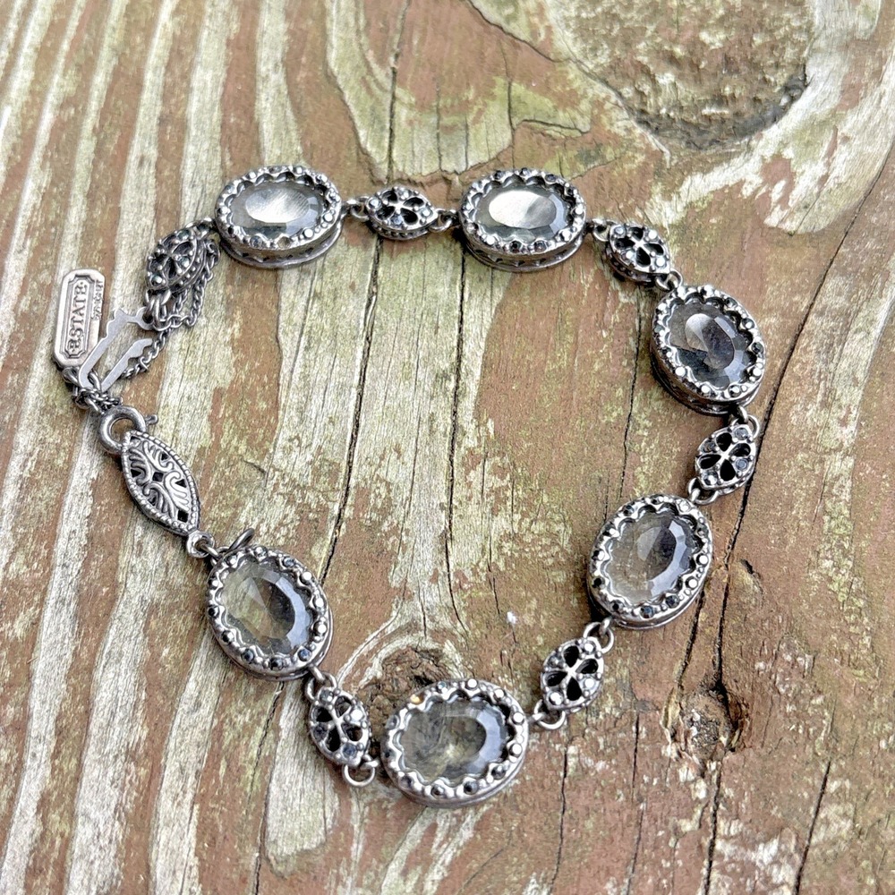 Vintage 90s Estate By Monet Gothic Victorian Steampunk Silver Tone‎ Bracelet
